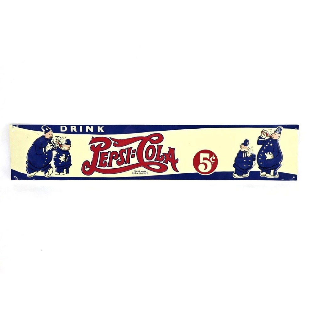 Rare 22" 1940 Drink Pepsi Cola Pete Embossed Metal Dealer Sign Cop Police 5 Cent